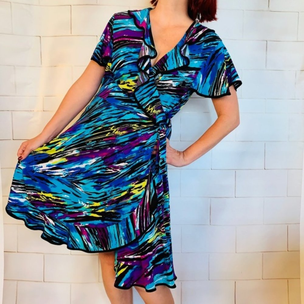 Monroe & Main Bright & Colorful Casual Wrap Dress